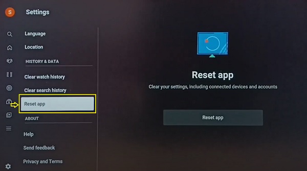 click on reset app on YouTube