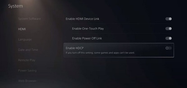 disable hdcp in ps5