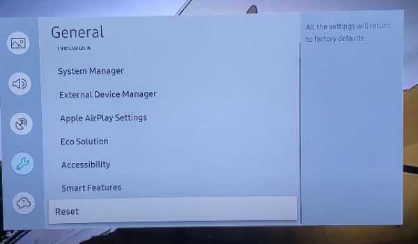 factory reset option on samsung tv