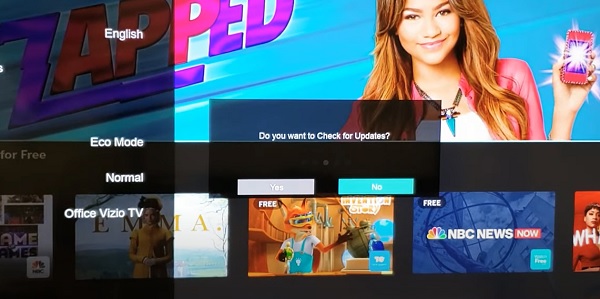 select yes to check for software update on Vizio TV