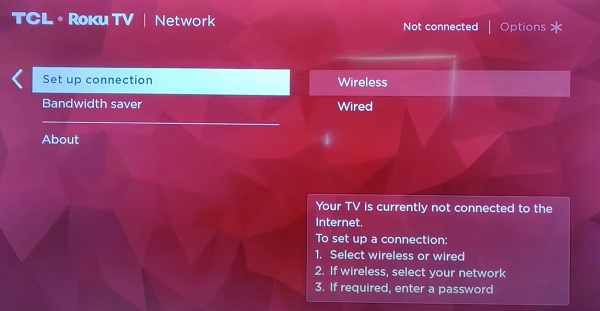 setup network connection on TCL Roku TV