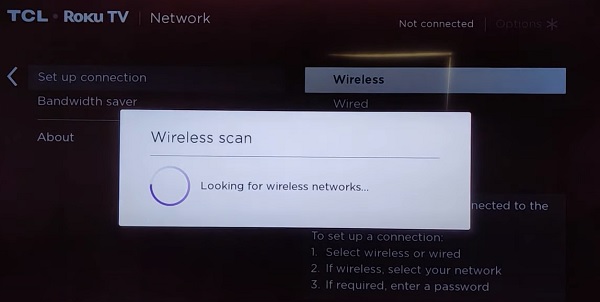 TCL Roku TV looking for wireless connection