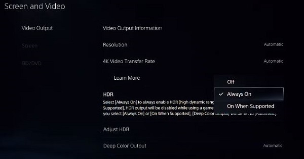 turn off hdr on ps5