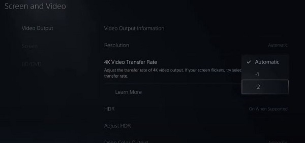 video transfer rate options
