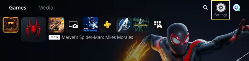 click on PS5 settings icon