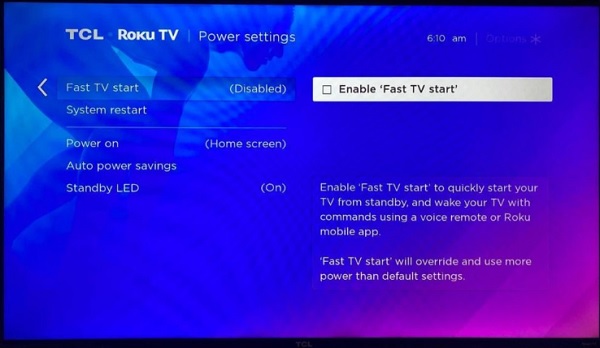enable fast TV start feature