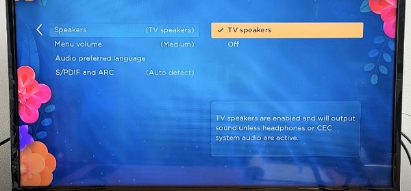 enable tv speakers roku