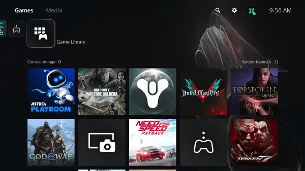 game libray home page ps5