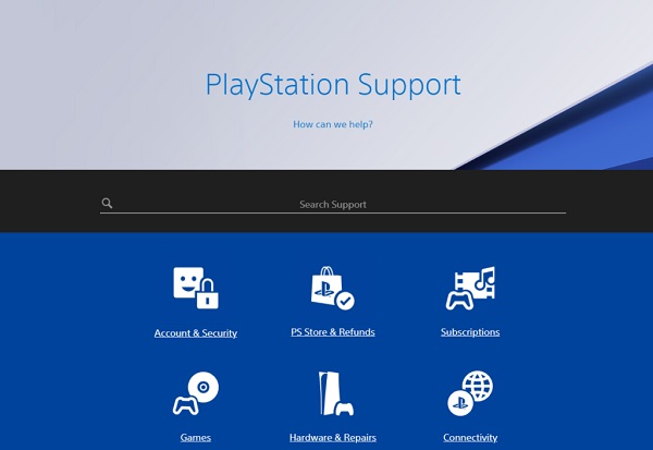 playstation support website ps5