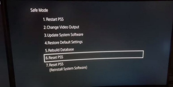 reset ps5 in safe mode