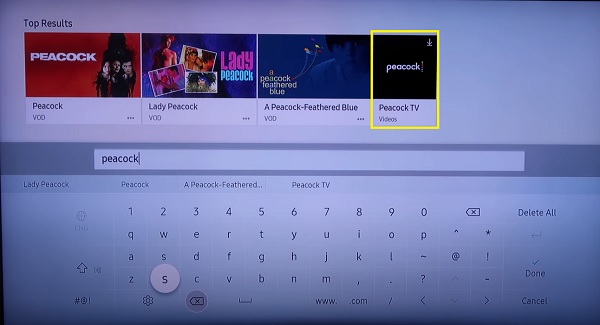 search for Peacock app on Samsung TV