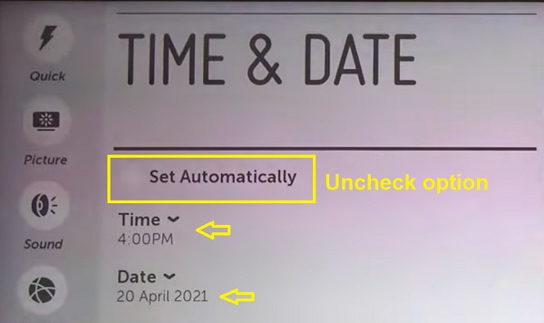 set date and time manually on LG smart TV