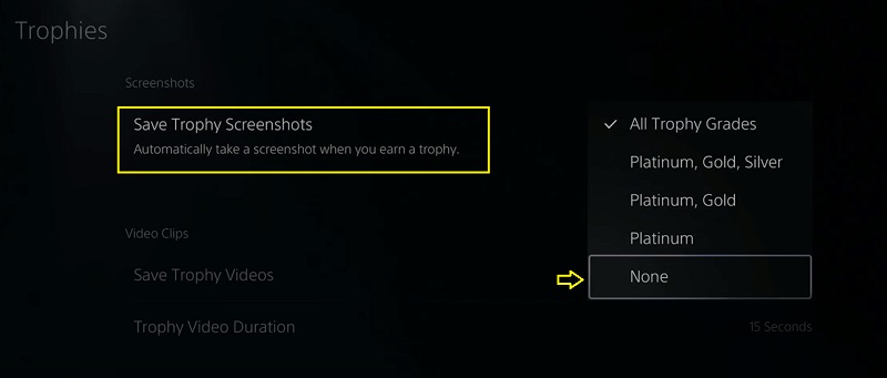 set option to save trophy screenshots to none
