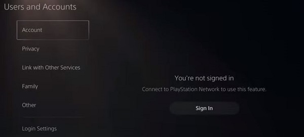sign in psn account ps5