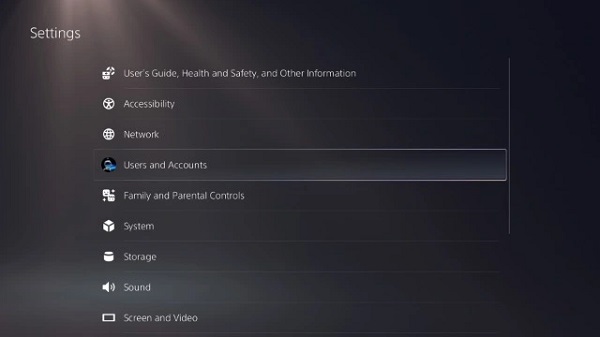 users and accounts settings ps5