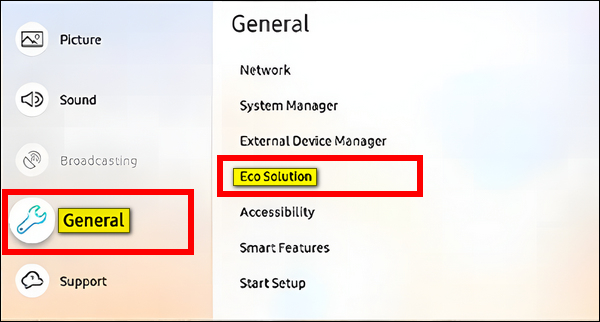 Select General then select Eco Solution