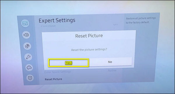 Select Yes to confirm the reset process