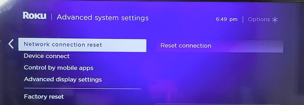 Roku network connection reset