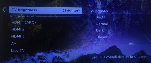 Element Roku TV brightness settings