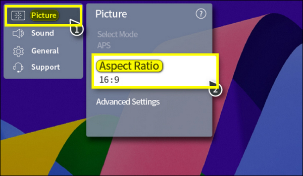 Go to Picture then Aspect Ratio