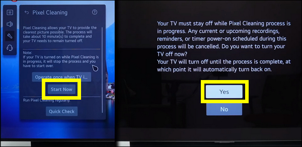 LG OLED TV manual pixel cleaning
