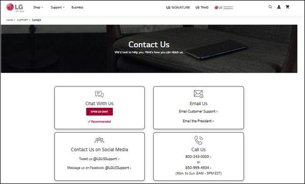 LG customer support