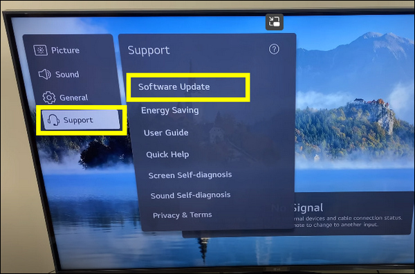 Navigate to Support then select Software Update