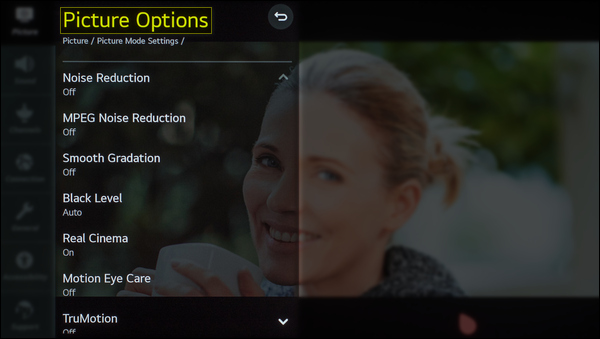 Picture enhancement features on LG TV