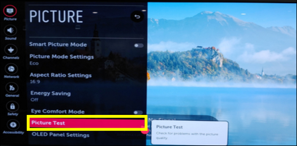 Run a picture test on an LG WebOS 2019 TV