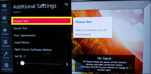 Run a picture test on an LG WebOS 2020 TV