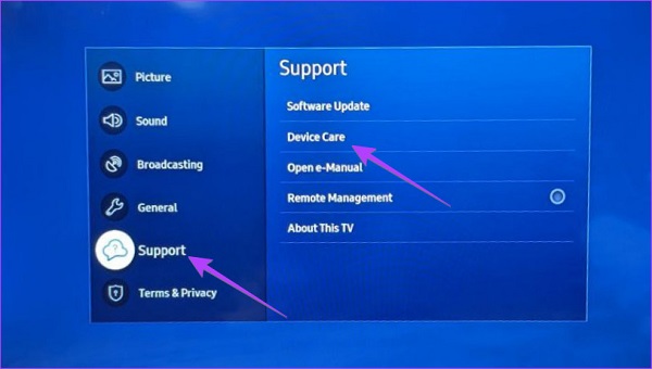Samsung TV Device Care Settings