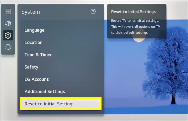 Select Reset to Initial Settings