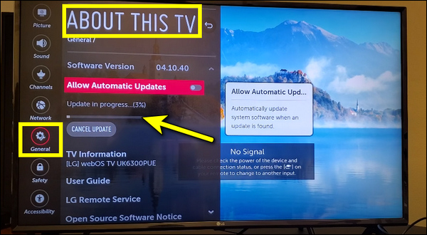 Update TV software for older version of LG WebOS
