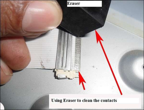 Clean the contacts on the ribbon cables with a pencil eraser