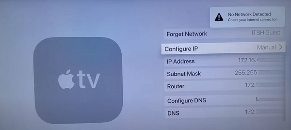 Apple TV no network detected popup