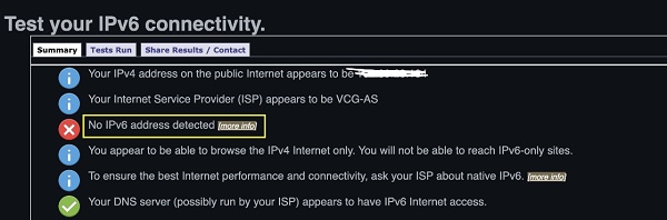 check iPv6 connection status