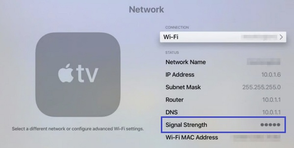 check signal strength on Apple TV