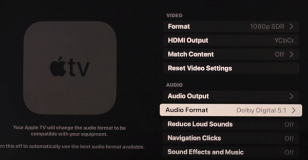 click on audio format on apple tv