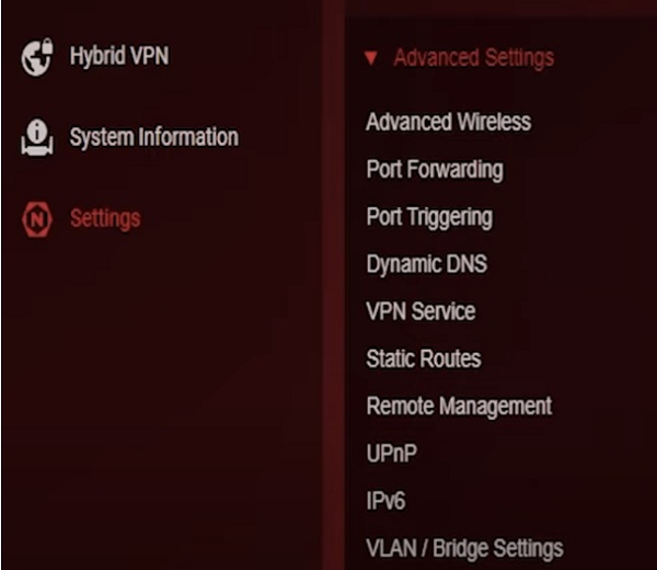 click on settings on router dashboard