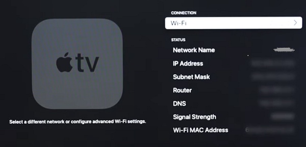 click on Wi-Fi connection on Apple TV
