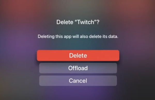confirm to delete app on Apple TV