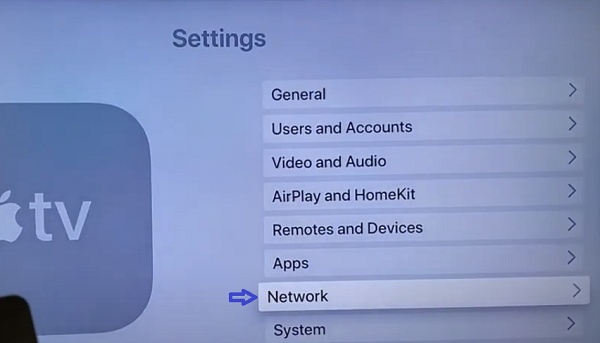 go to network settings on Apple TV