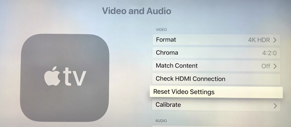 reset video settings on apple tv