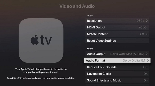 select audio format on Apple TV