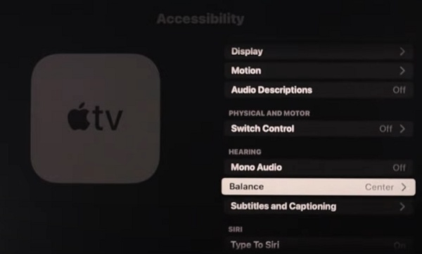 selection balance option on Apple TV