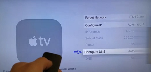 select configure DNS on Apple TV network settings