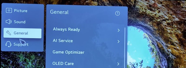 select general settings on LG OLED TV