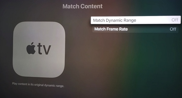 turn off match dynamic range and frame rate