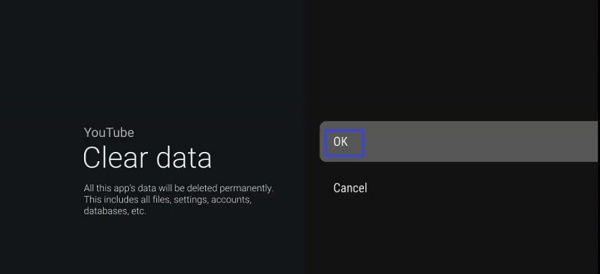 click on to clear app data on Sony TV