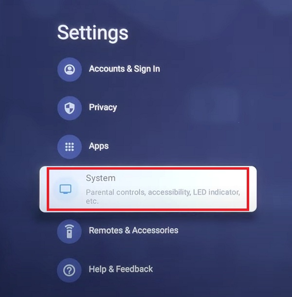 click on system settings on Sony TV